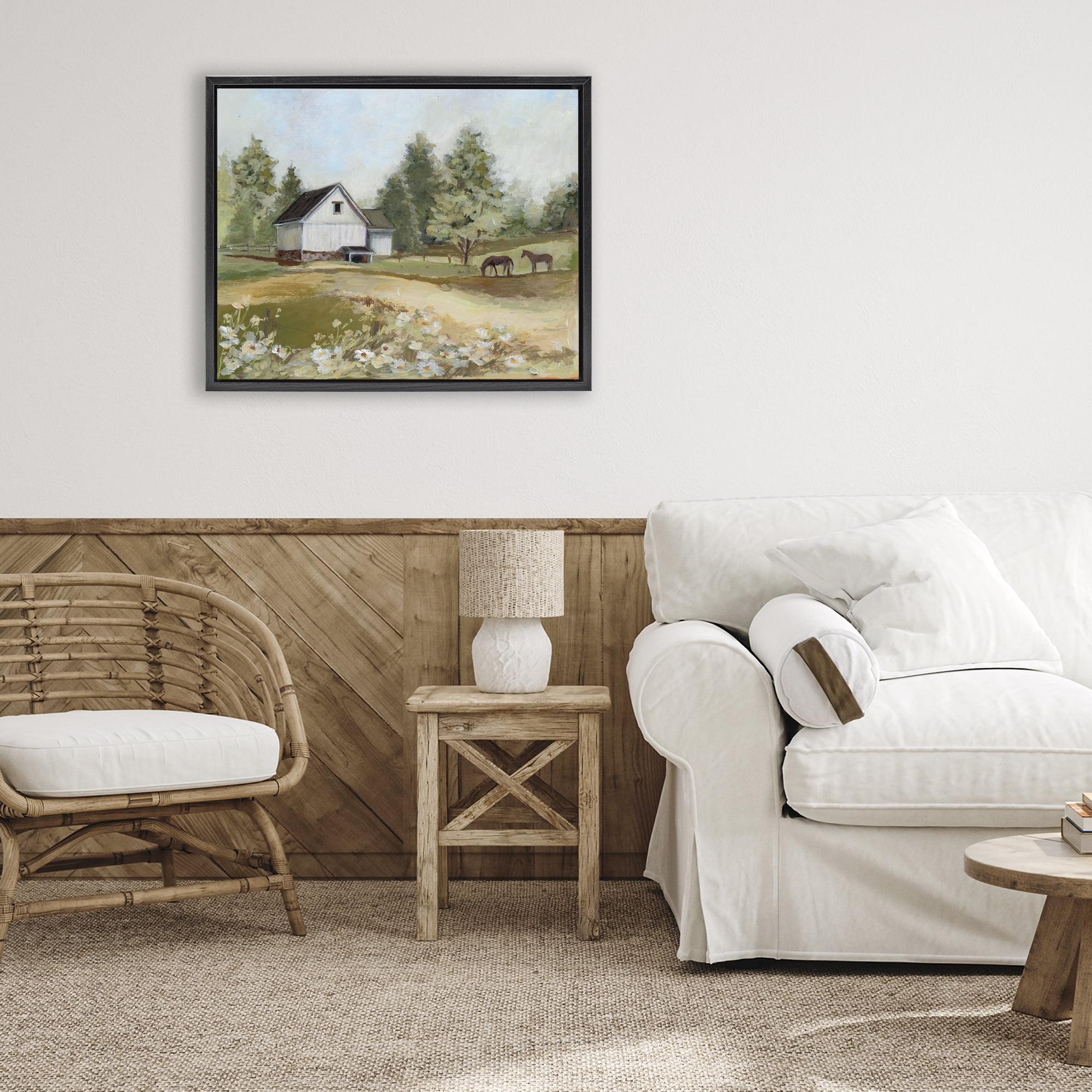 Stupell Industries Barn Field Landscape Black Framed Floater Canvas Wall Art, design by Susan Winget