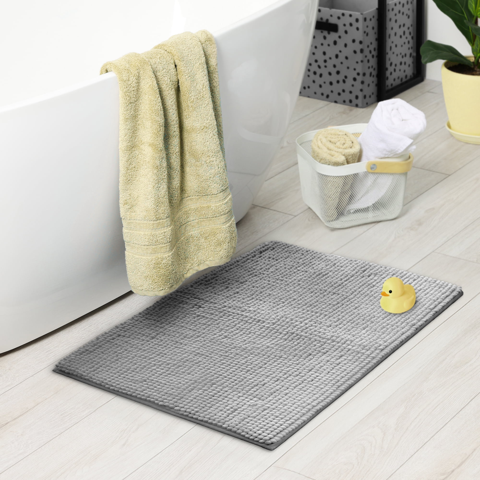 (2 pack) Your Zone Kids Gray Memory Foam Noodle Single Bath Rug with Nonslip Backside, 17" x 24"