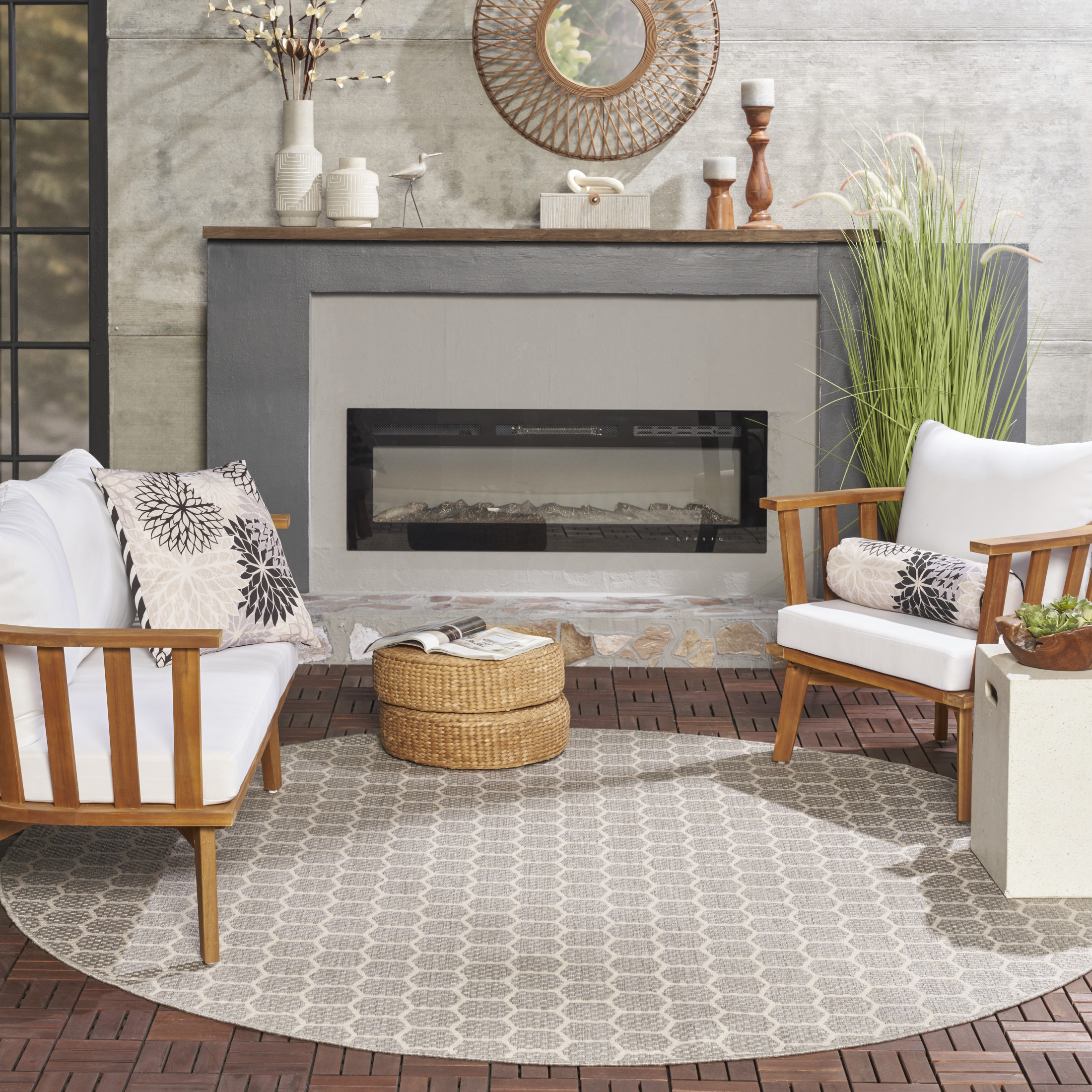 Nourison Twist Reversible 8' x Round Grey Modern Rug