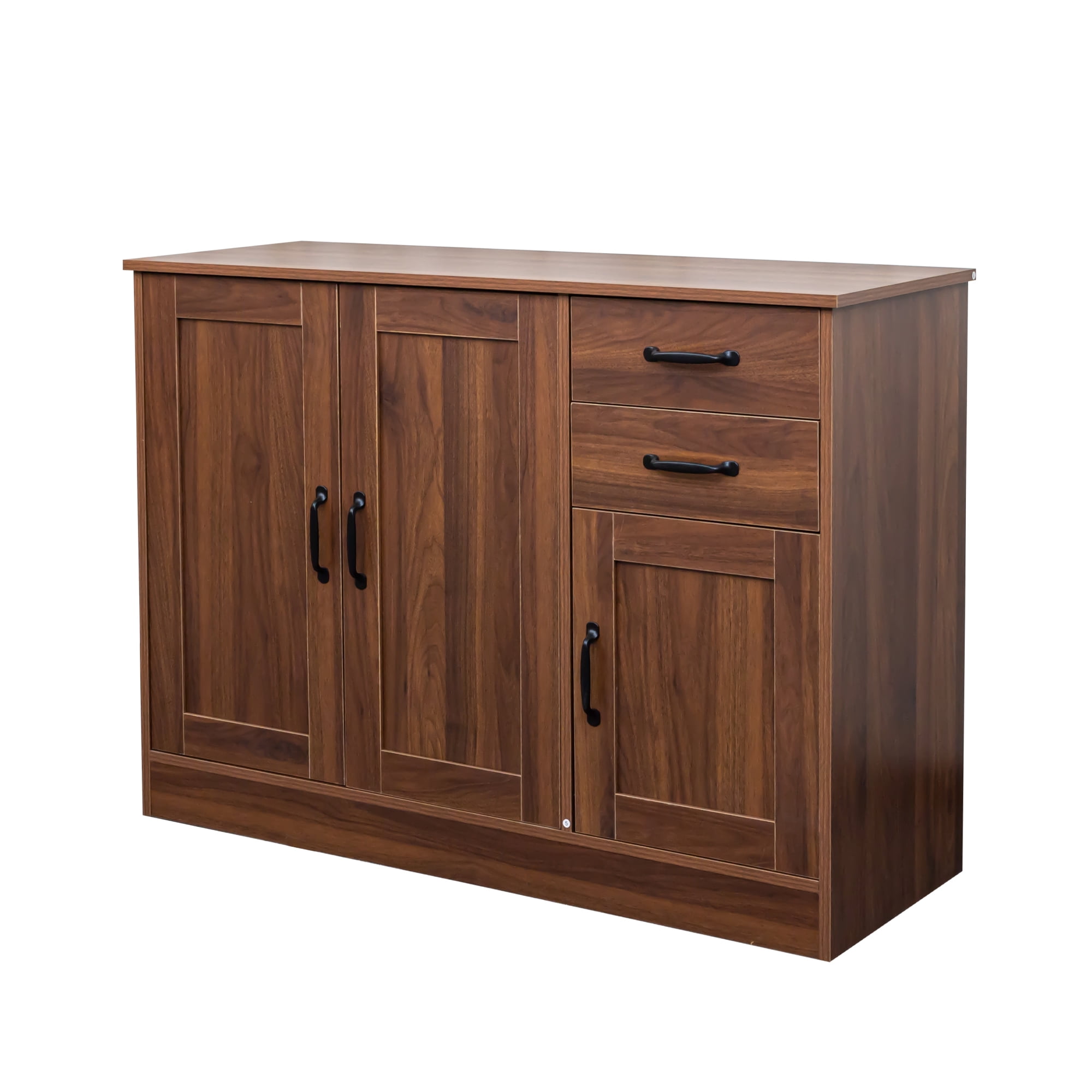 Buffet Sideboard, Storage Cabinet, Wooden Console Table with 2 Doors 2 Drawers, Adjustable Shelves, MDF Frame, Melamine Finish, Walnut Finish for Dining Room Living Room Hallway