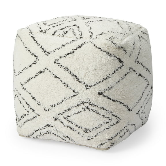 Mercana Tapir Beige Cotton Argyle Pattern Square Pouf