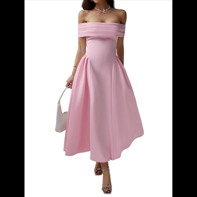 Vestido de Noche de Cóctel con Hombros Descubiertos y Cremallera para Mujer Rosa XL