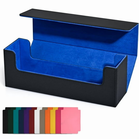 Card Storage Box for Trading Cards,PU Card Deck Case, Magnetic Closure Card Holder for Magnetic Game Cards Blue Black