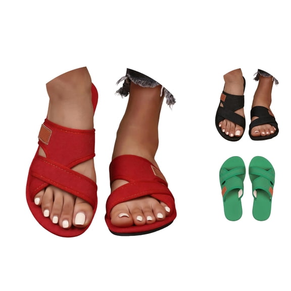 oqasdz Women Slippers Casual On Solid Color Sandals Comfortable Slide for Outdoor Beach Walking and Indoor House Shoes,Red