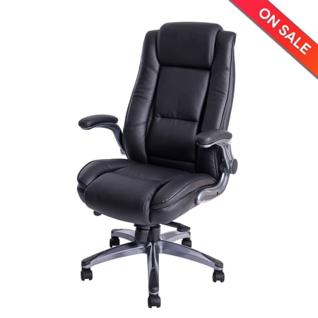 Lch High Back Leather Office Chair Adjustable Angle Recline Locking System And Flip Up Arms Executive Computer Desk Chair Thick Padding For Comfort