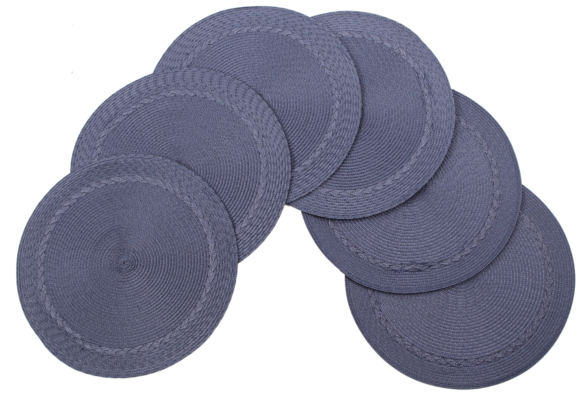 Juliette Woven Braided Edge Table Placemats 15 Inches Round Set of 6