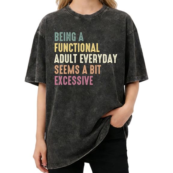 UNISHE Women's Functional Adult Aesthetic Funny Graphic fun Washed T-Shirt Short Sleeve Black S-2XL