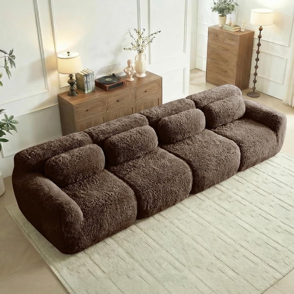 YWEN 149”Boneless Cloud Couches, Soft Fluffy Plush Fabric, Modular Sectional Sofa, 4-Seater Couches, No Assembly Required, Comfy Sofa for Living Room