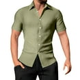 thumbnail image 2 of Camisa informal de manga corta a rayas para hombre: cuello abierto, corte holgado, para el verano, diseño resistente a las arrugas y fácil de cuidar, 2 of 6