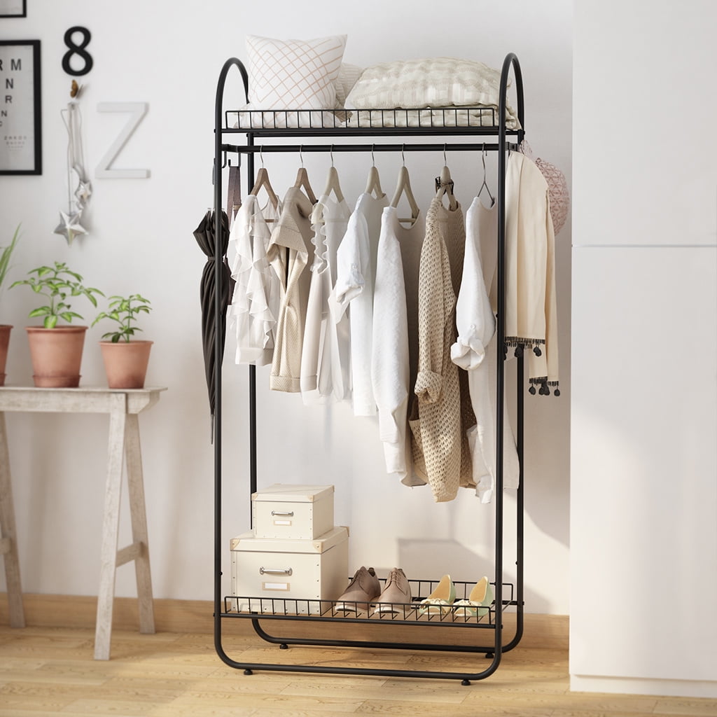 Garment Rack,Metal Garment Rack with 2 Wire Baskets, Black Walmart