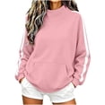 thumbnail image 3 of Mineart Women's Fall Winter Color Block Sweatshirt Loose Fit Mock Neck Pullover with Pockets and Side White Stripe Detail on Sleeves for Athletic, 3 of 9