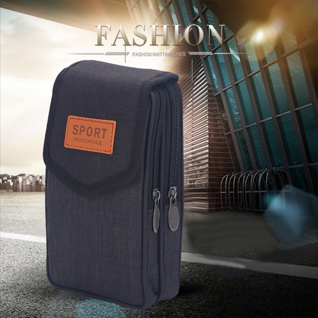 Bolsa De Teléfono Bolso De Teléfono Bolso de teléfono de tela Oxford para hombre Riñoneras con cremallera de doble capa (B Negro)