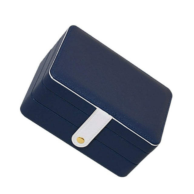 Jewelry Storage Box PU Leather Big organizer case Portable for Jewellery Care Rings Girls Blue