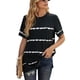 thumbnail image 3 of Women\'s T-shirts Crew Neck Short Sleeves Tops Stripe Pattern Hip Length Loose Clothing For DailyGreenM, 3 of 5