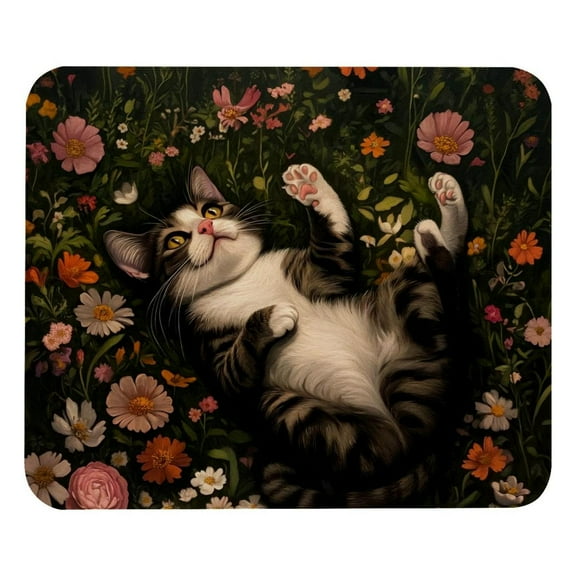 PhooArto Comfortable Mouse Pad Cute Cat Playing Flowers Desktop Mousepad , 21 x 25 cm Mouse Mat, Non-Slip Rubber Base, Improves Speed and Precision