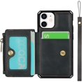 thumbnail image 4 of Wallet Case with Card Holder for iPhone 12 Mini,RFID Blocking Luxury PU Leather Kickstand Card Slots,Magnetic Clasp and Wrist Strap Zipper Pocket Flip Case for iPhone 12 Mini 5.4",Black, 4 of 15