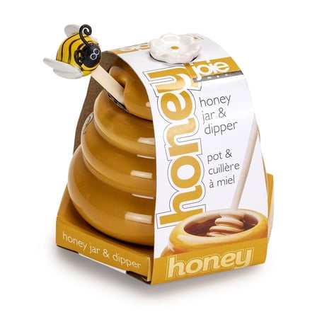 Joie Honey Jar and Dipper Set, Glass and Beechwood