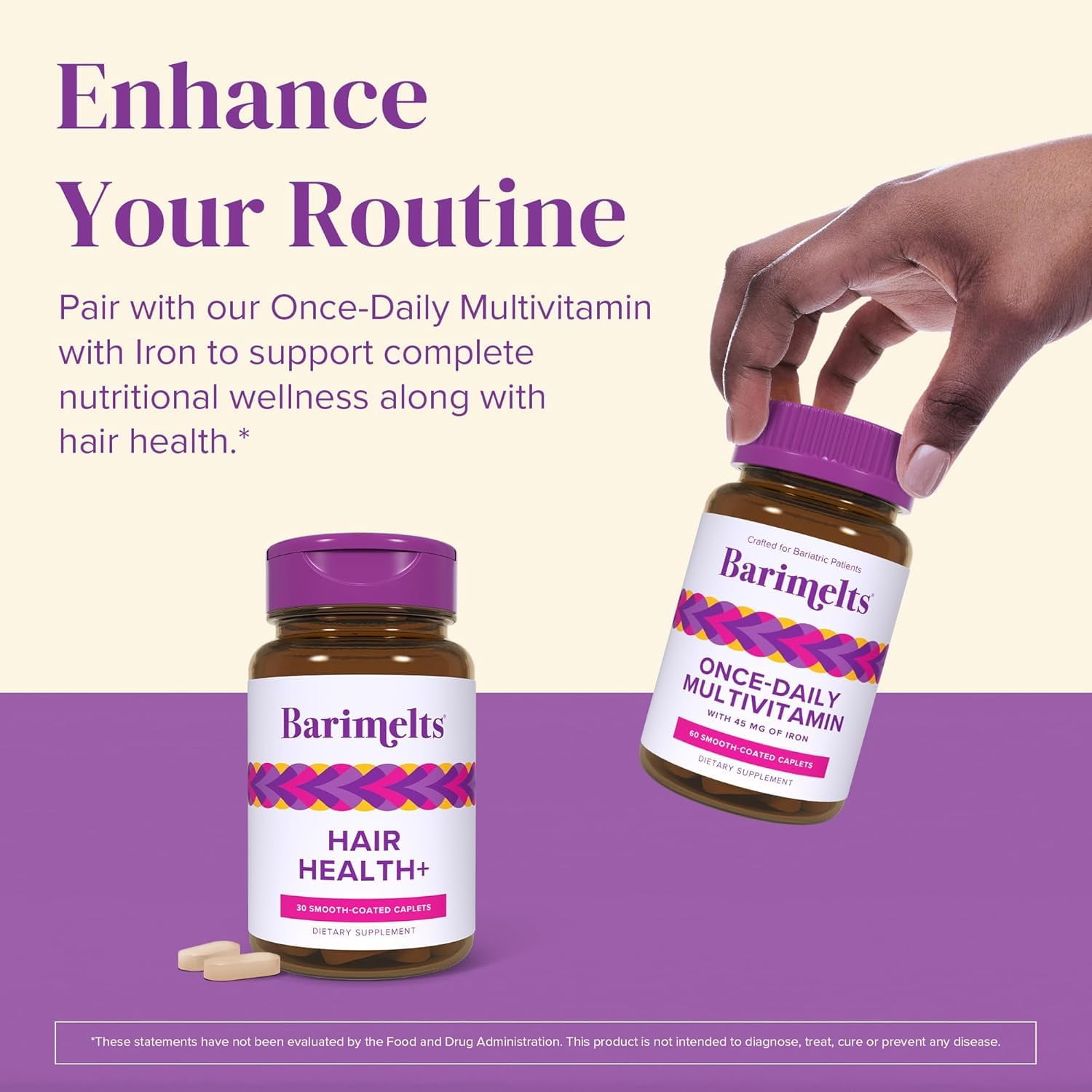 Barimelts Hair Health+ Bariatric Hair Growth Supplement with AnaGain Nu and Keratin, 30 caplets