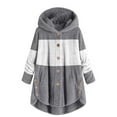 thumbnail image 2 of Baqcunre Womens Winter Coats Women's Spliced Button Pocket Split Fashion Casual Long Sleeve Plush Coat Fleece Jacket Fall Outfits Grey M, 2 of 5
