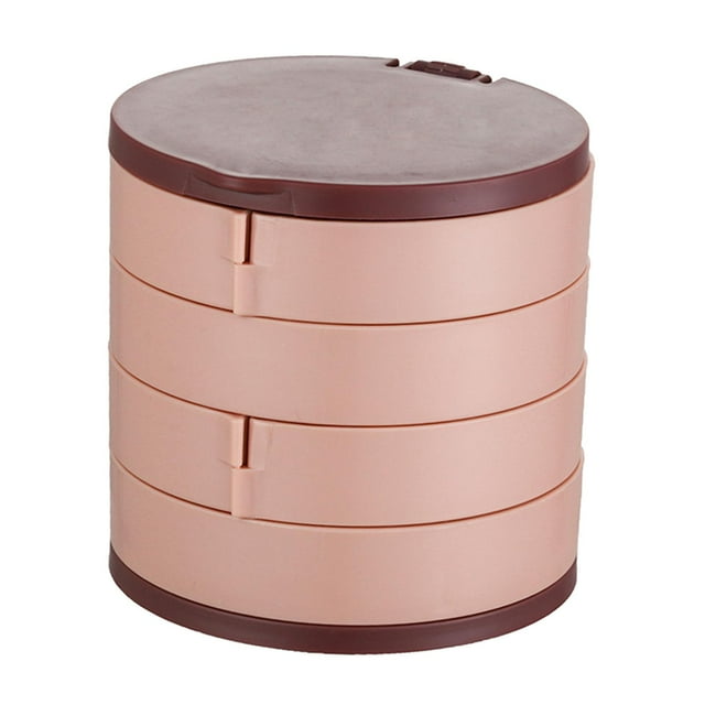 Women Ears Jewelry Box 4-Layer 360 Degree Rotating with Mirror Organizer Pink
