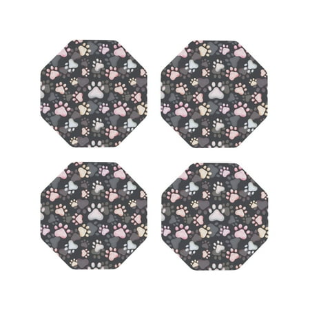 

Honeii Colorful Paws Of Dog Print Leather Coaster Set of 4 Ideal for Safeguarding Your Furniture from Drinks Spills and Effortless Cleanup-Octagon