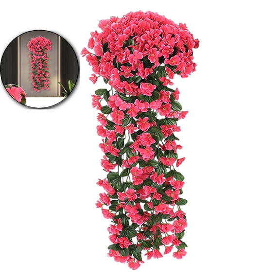 VQPeo UV-Protected Artificial Hanging Flowers - Faux Morning Glory Baskets for Indoor & Outdoor Decor(Light Red)