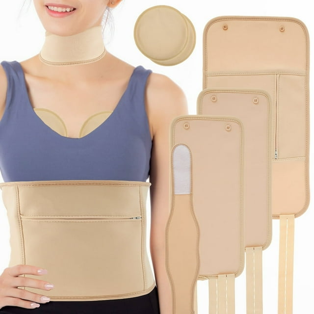 4Pcs Waist Neck Oil Pack Set with Chest Pads Washable Reusable Knee Essential Oil Wrap Mess-Free Oil Pack Wrap with Adjustable Elastic Straps Soft Comfortable Oil Pack for Neck Waist Knee