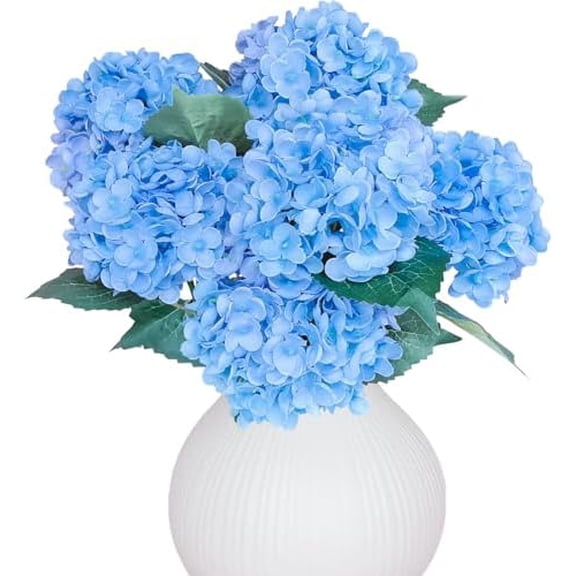 6PCS Premium Blue Silk Hydrangea Artificial Flowers Bouquets - Realistic Fake Hydrangea with Stems, Faux Flower Arrangement for Home Wedding Party Baby Shower Table Centerpieces Decoration