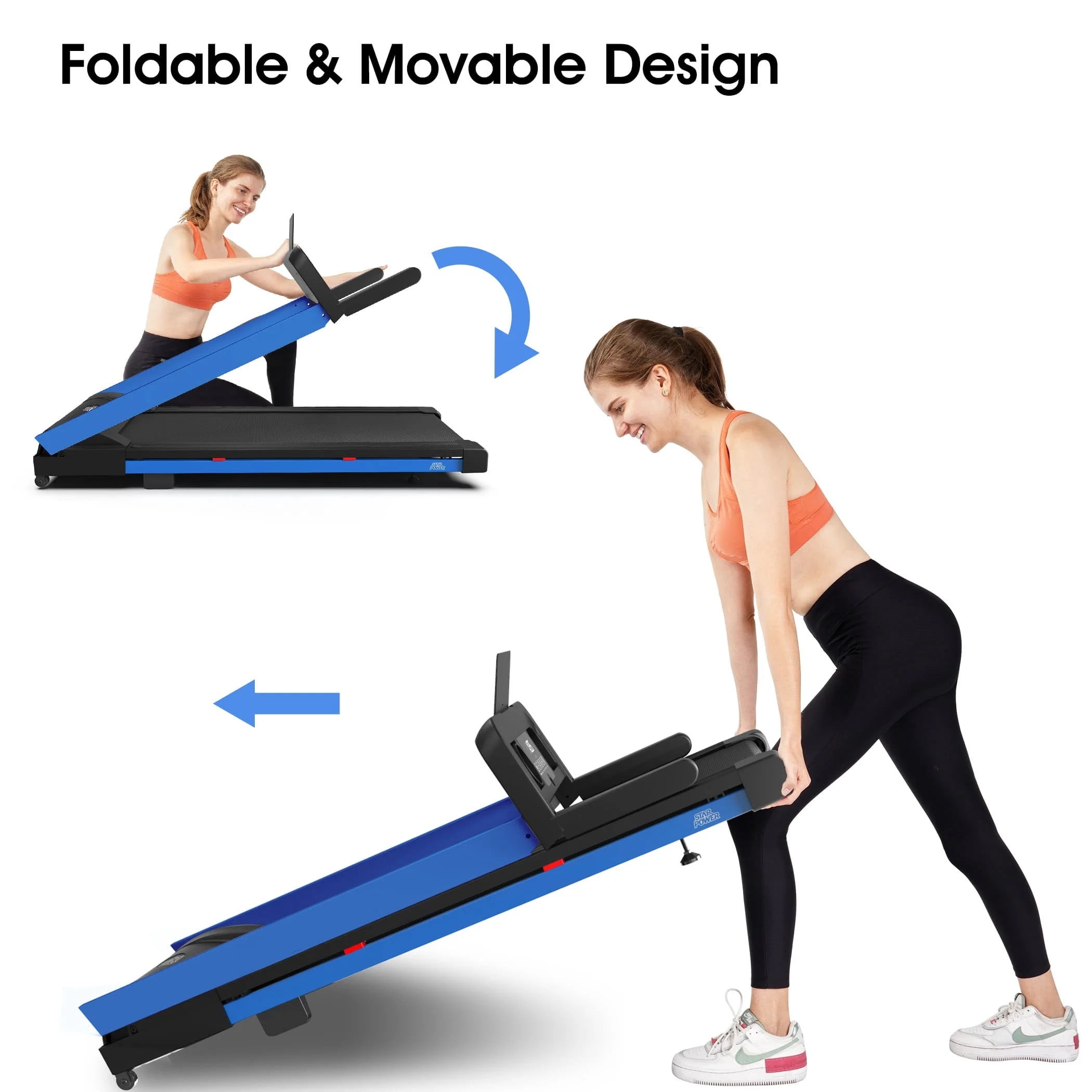SSPHPPLIE 3HP Folding Treadmill for Home, APP Control , 300LB Walking Pad Running Data Analysis（Blue）