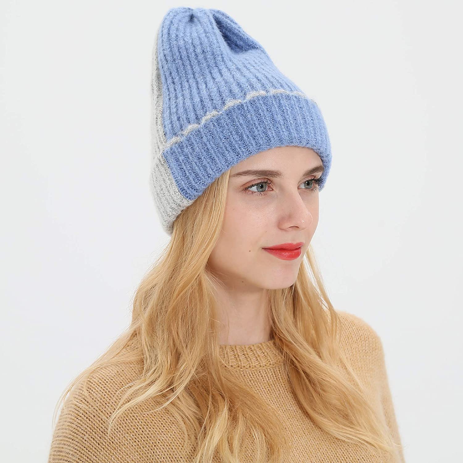 PIKADINGNIS Warm Knit Bearies Women Soft Two-Tone Wool-Like Slouchy Hats  Winter - Walmart.com