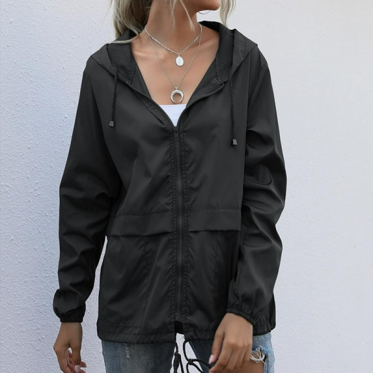 Carlendan Women Classic All Sport Waterproof Breathable Rain Suit Fashion Thin Section Ladies Clothing Hooded Outdoor Hiking Rain Jacket Jacket