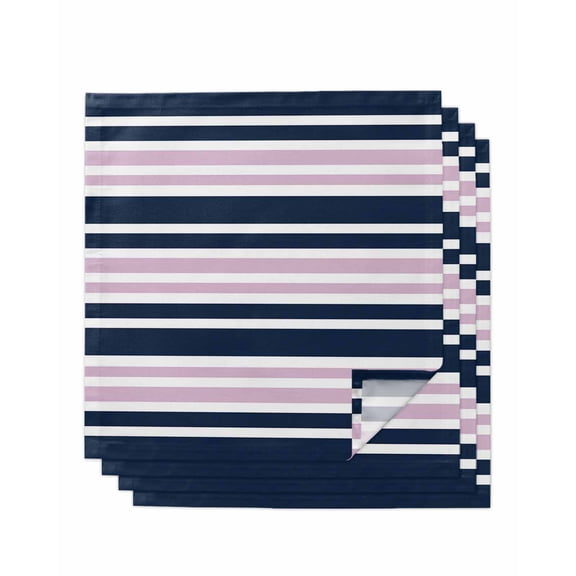 Navy Blue Pink Striped Cloth Napkins Set of 4 Reusable Dinner Napkins, Gradient Horizontal Lines Cocktail Napkin Washable Table Napkins for Wedding/Holiday Party/Baby Shower 20"x20"
