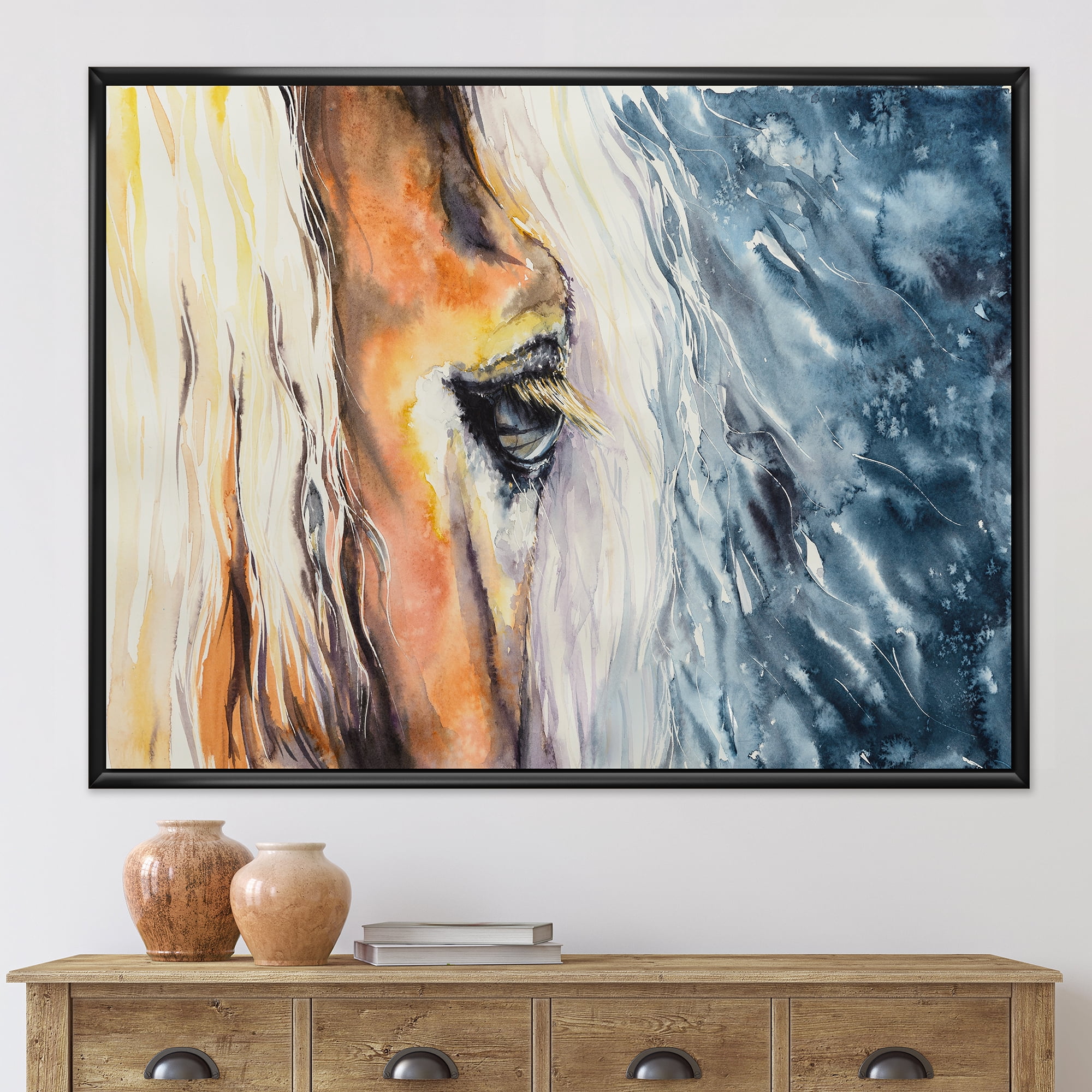 Designart 'Abstract Close-Up of A Beautiful Horses Eye II' Farmhouse Framed Canvas Wall Art Print
