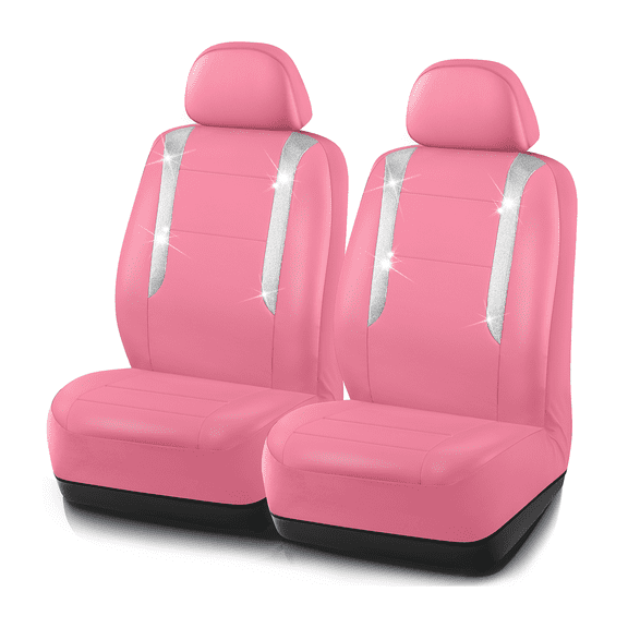 PIC AUTO Car Seat Cover - Sparkly Glitter and Pink Leather, Waterproof Front Seat Covers for Girls & Women, Airbag Compatible, Universal Fit