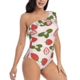 thumbnail image 3 of Cauagu Strawberries And Leaf Print Women's Sexy One Piece Swimsuits One Shoulder Ruffle Tummy Control Bathing Suit Slimming Swimwear-Medium, 3 of 6
