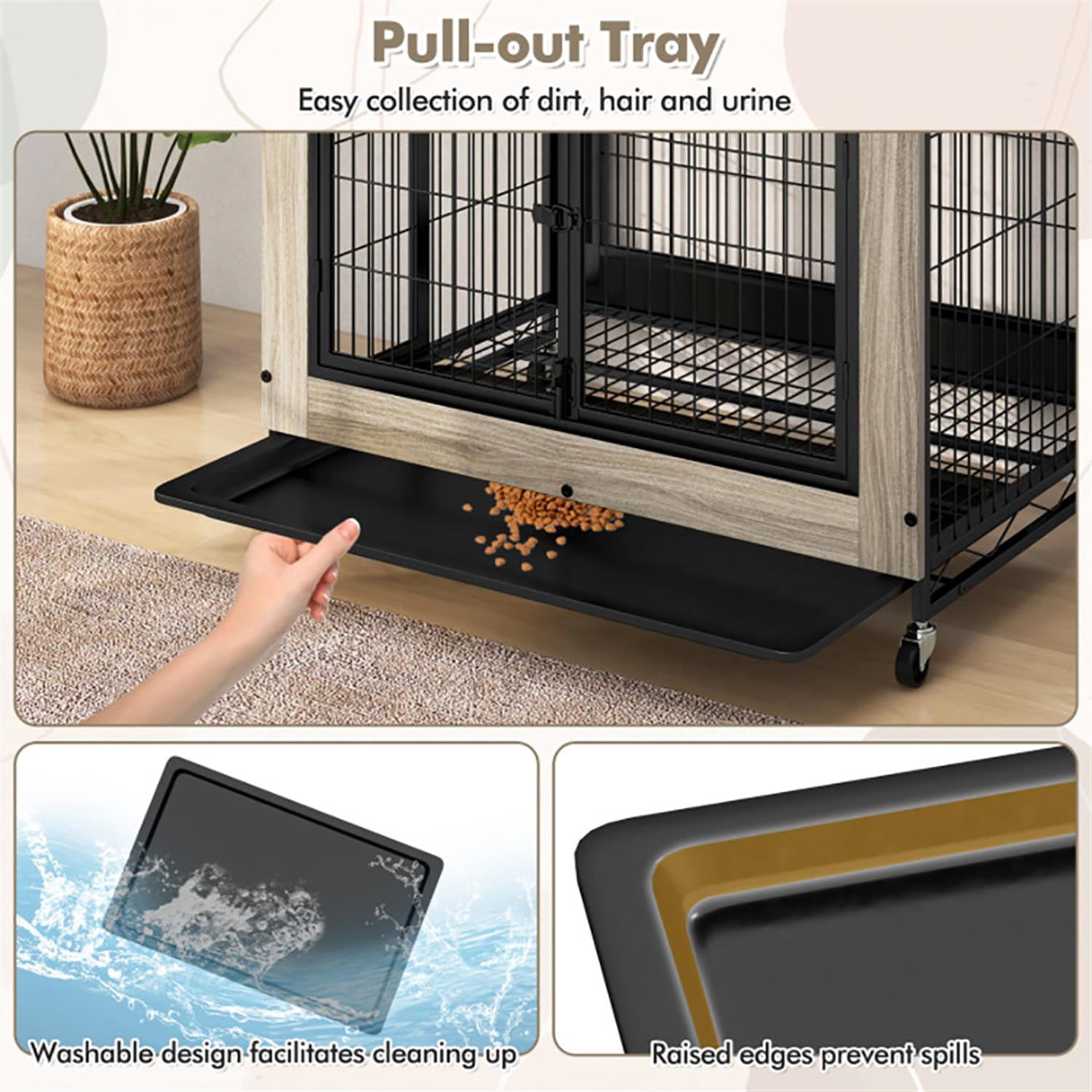 Demi Bonn 38" Industrial Dog Crate Furniture with Storage Shelves, Wooden Kennel Table with Double Doors, Indoor Dog House for Medium Dogs, Gray