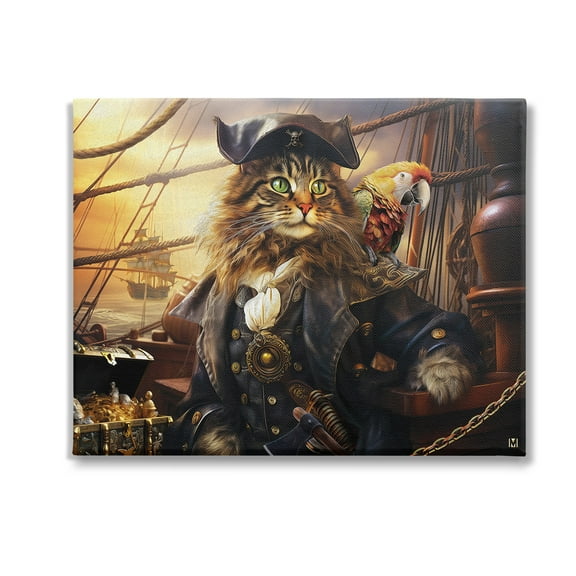 Stupell Industries Pirate Cat on Ship Animals & Insects Painting Gallery Wrapped Canvas Art Print Wall Art, 20 x 16