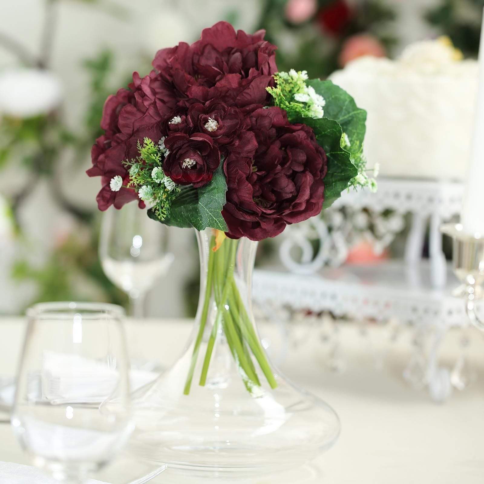 12 Inch Tall Burgundy Silk Artificial Peony Flowers Bouquet Walmart Com Walmart Com