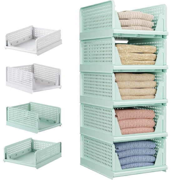 Yhmxh Stackable Closet Organizer Box,Multifunctional & Foldable Closet Storage Basket for Bathroom Kitchen Laundry Room Wardrobe Storage, Space-Saving Clothes Storage Drawer Organizer