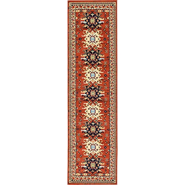 Unique Loom Taftan Collection Geometric Tribal Runner Rug, 2 7 Inch x 10 Feet, Terracotta/Ivory