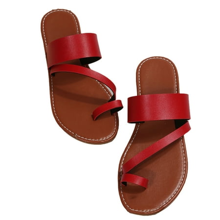 

Penkiiy Womens Flat Sandals With Casual Slides and Flip Flops Split Toes Style for Lady Summer 39 Red