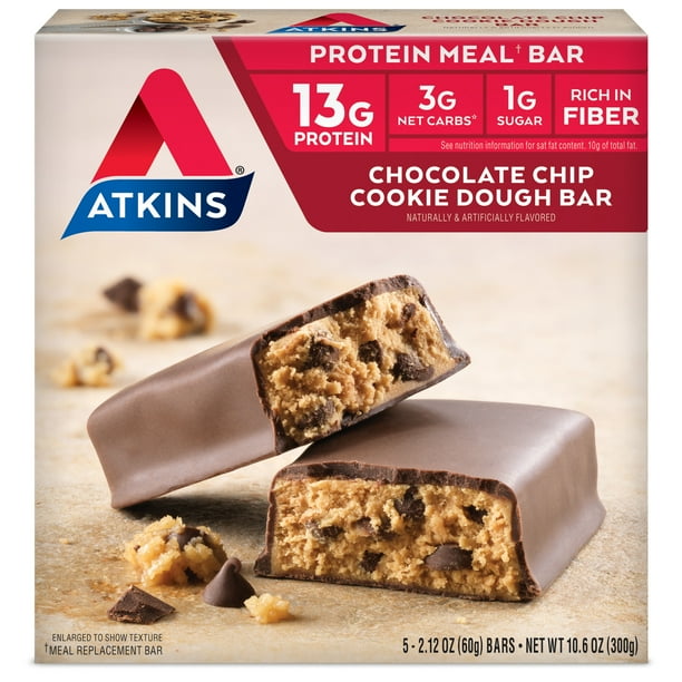 Atkins ProteinRich Meal Bar, Chocolate Chip Cookie Dough, Keto Friendly, 5 Count