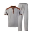 thumbnail image 3 of gbyLJF Mens Summer 2 Piece Outfits Short Sets Solid Color 1/4 Zip Shirts and Loose Fit Pant Casual Spring Clothes, 3 of 9