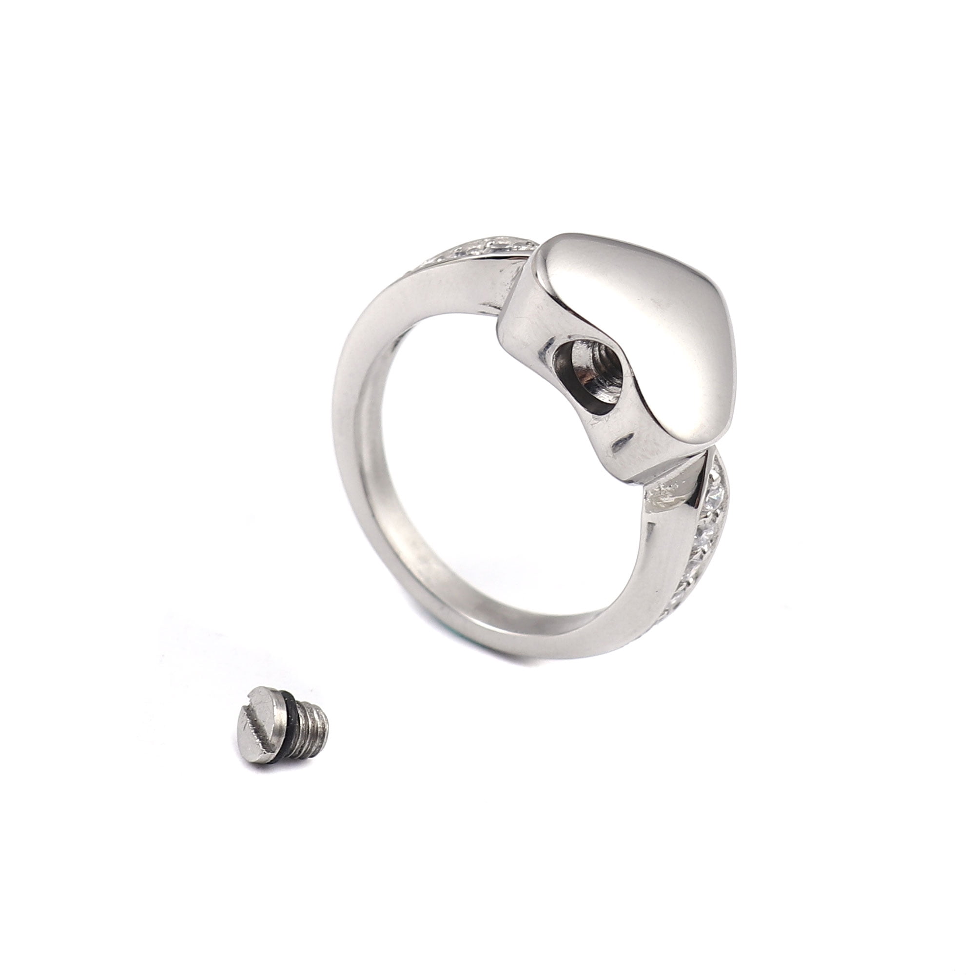 Heart Rhinestone Inlay Tiny Cremation Urn Ring Jewelry Stainless Steel Memorial Keepsake Ring Ashes Holder Waterproof Ash Ring Container with Free Funnel Kit and Velvet Jewelry Box - Size 6