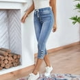 thumbnail image 7 of Lodgix Women's Pull on Drawstring Capri Jeans High Waisted Stretchy Elastic Waist Denim Pants Light Blue XL, 7 of 7