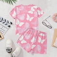 thumbnail image 6 of Girls Pink Butterfly Print 2 Piece Short Set - Short Sleeve Top & Elastic Waist Shorts, Summer Outfit for Kids & Big Kid,Size 5-6T, 6 of 8