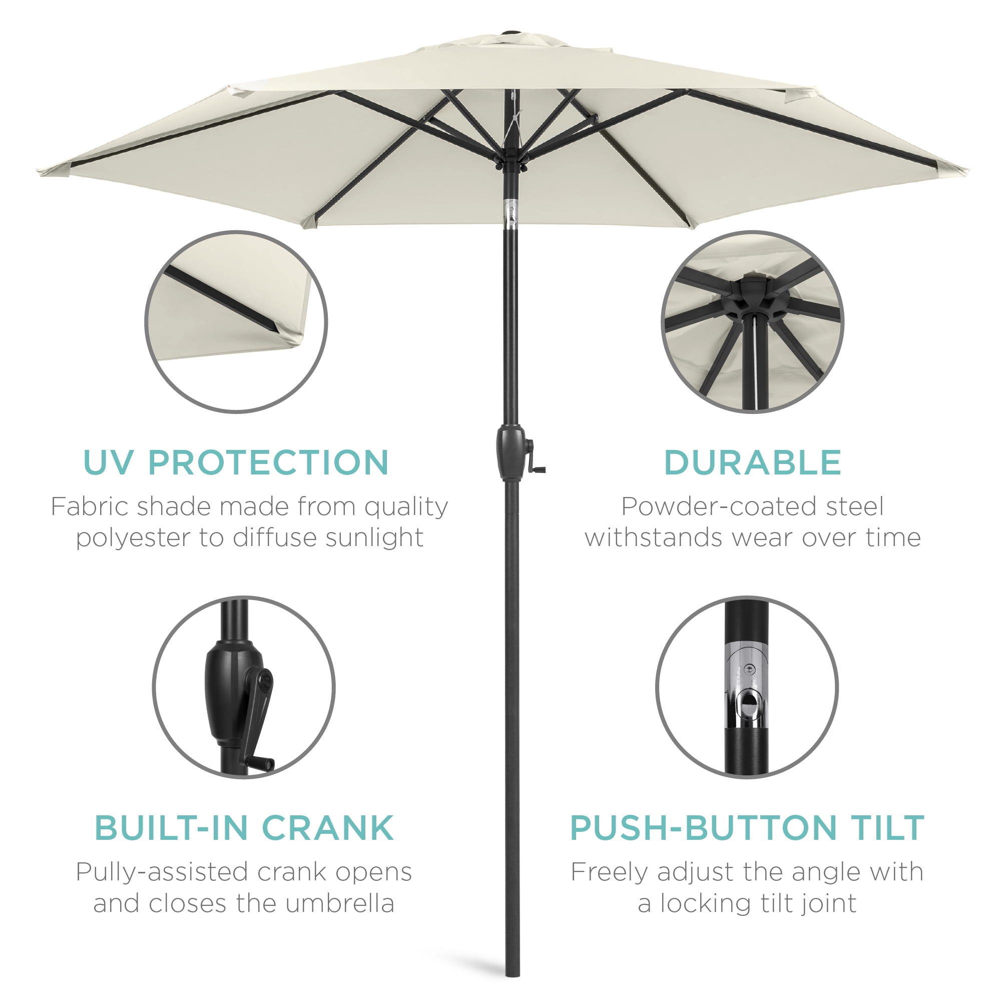 Best Choice Products 7.5ft Heavy-Duty Outdoor Market Patio Umbrella w/ Push Button Tilt, Easy Crank - Ivory