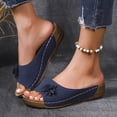 thumbnail image 2 of Slippers for Women,Stylish Opentoe Wedges With Leather Top And Flower Slippers Are Comfortable Shoes With Temperament,Womens Slippers,Navy,8.5, 2 of 9