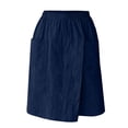 thumbnail image 3 of Women's Summer Casual Skort Shorts, Knee-Length Mock Skirt Shorts with Pockets, Solid Color Pull On Shorts for Daily Wear, Beach and Vacation Dark Blue XL, 3 of 6