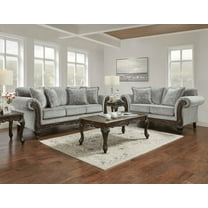 Modern Gray Fabric Sofa and Loveseat Set with Carved Wood Frame (220×80×75cm)